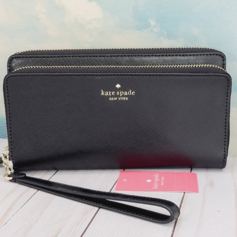 KATE SPADE Payton Large Carry Wristlet Wallet - Black - Leather